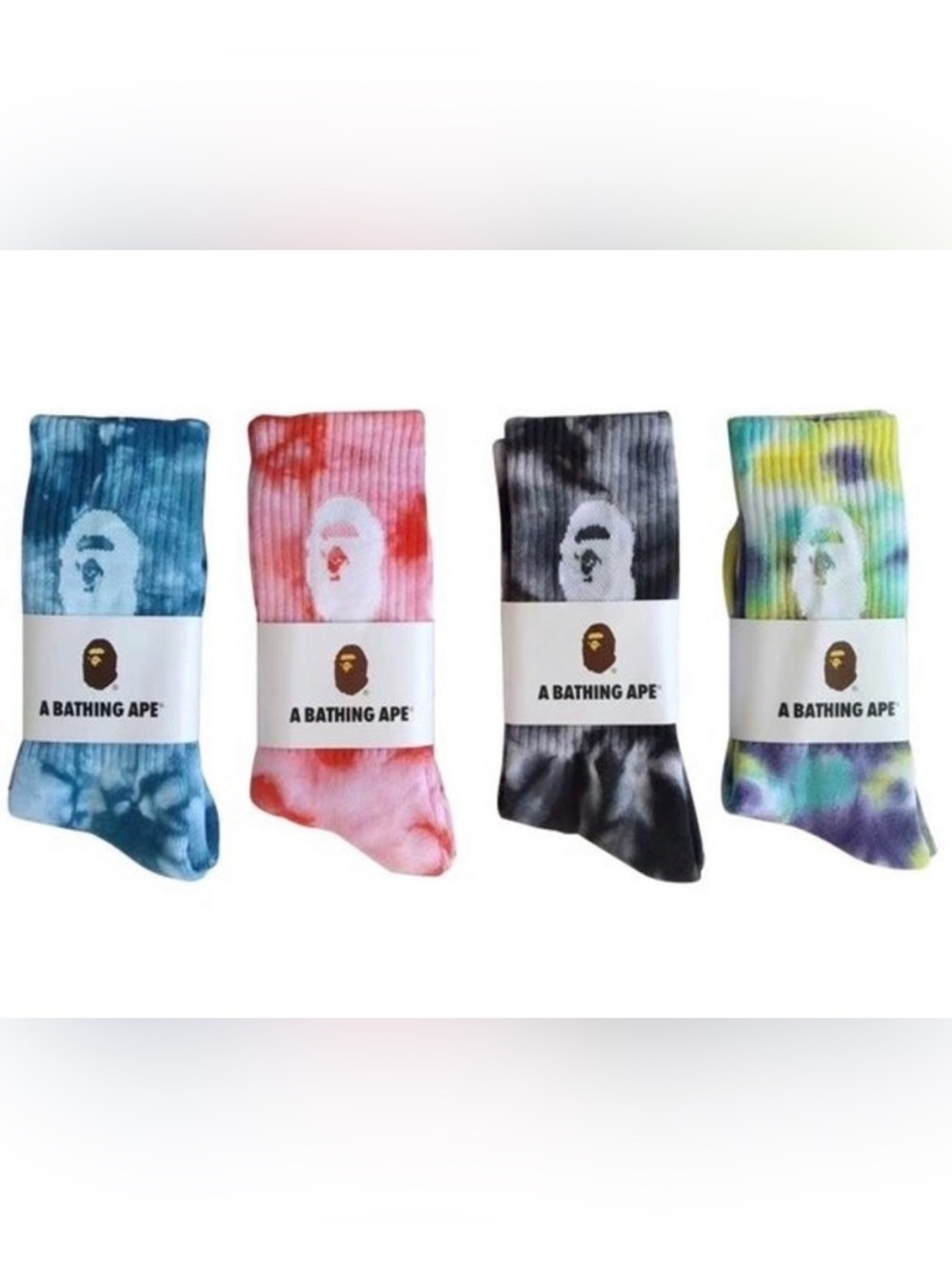 4 pair Bape A Bathing Ape Big Head Tie Dye High socks Set of 4